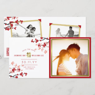 Save The Date Cerisiers rouges Fleurissent Double Bonheur Chinoi