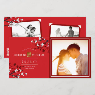 Save The Date Cerisiers rouges Fleurissent Double Bonheur Chinoi