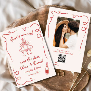 Save The Date C'est Amore Whimsical Hand Drawn Photo QR Code