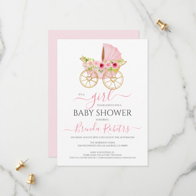 Save The Date C'est un bébé à fleurs fille (Devant/Arrière en situation)
