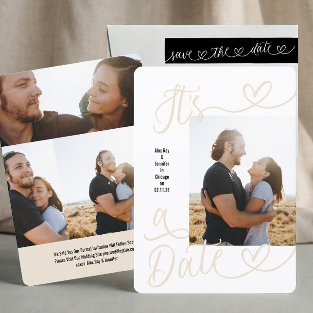 Save The Date C'est une date | 4 Photo | Mariage Calligraphie (Créateur téléchargé)