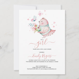 Save The Date C'est une fille -Cute bay poulet avec papillons