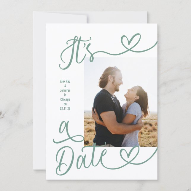 Save The Date C'est une photo de date mariage vert sauge (Devant)