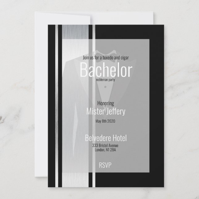Save The Date Cette soirée de bachelor noir & blanc nobleman (Devant)