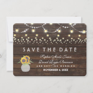 Save The Date Chaîne de tournesols Lumières Bois ancien Enregist