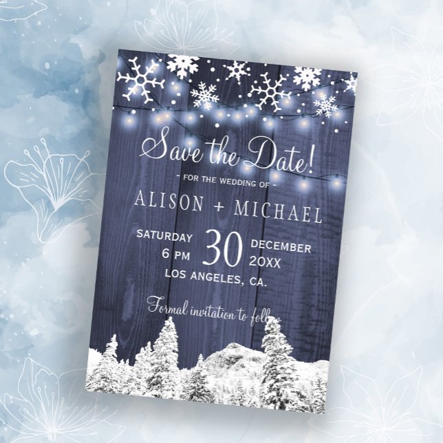 Save The Date Chaîne lumières bois fûts de neige enregistrer dat (Créateur téléchargé)