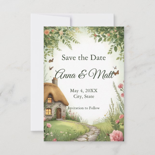 Save The Date Chalet Rustique Fleur Sauvage Enregistrez la Date (Devant)