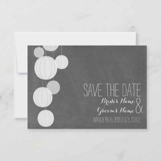 Save The Date Chalkboard Inspiré Lanternes Blanches Enregistrer  (Devant)
