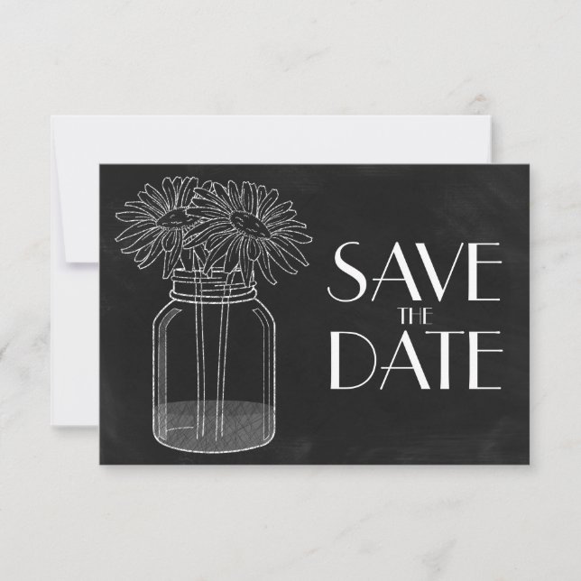 Save The Date Chalkboard - Mason Jar et Daisies Enregistrer la d (Devant)