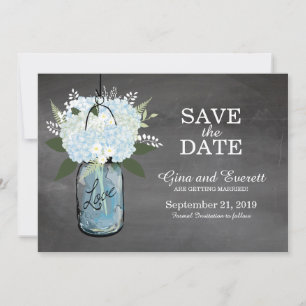 Save The Date Chalkboard Mason Jar Hydrangeas   ENREGISTRER LA D