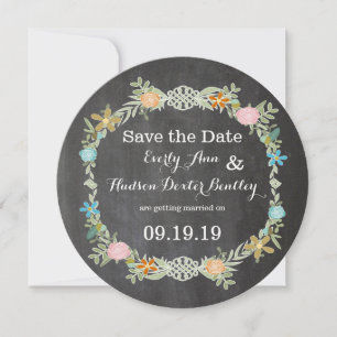 Save The Date Chalkboard Mint rose Aqua Floral Garland Mariage