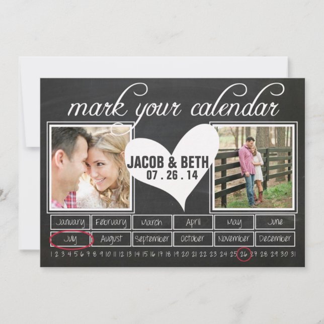 Save The Date Chalkboard Photo Enregistrer le calendrier de date (Devant)