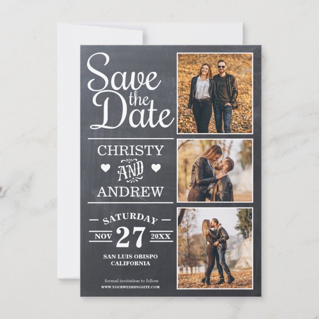 Save The Date Chalkboard Rustic Photo Collage (Devant)