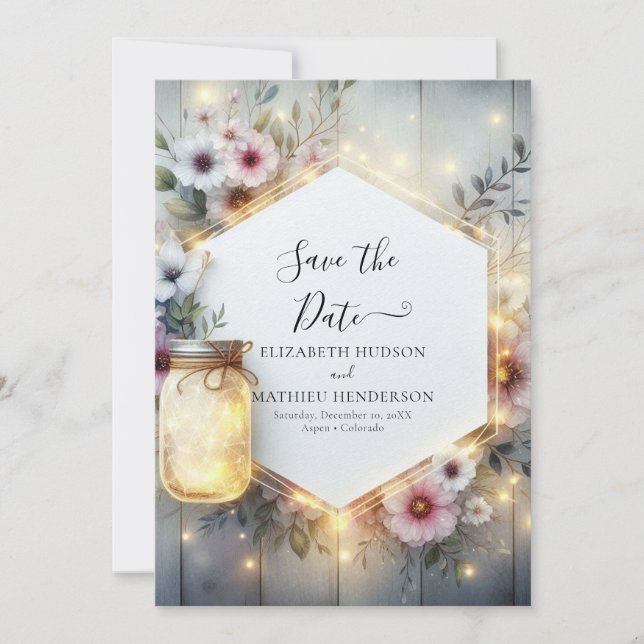 Save The Date Champ romantique Mason Jar Mariage (Devant)