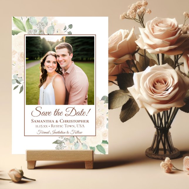 Save The Date Champagne Blush Boho Floral Photo Mariage (Créateur téléchargé)