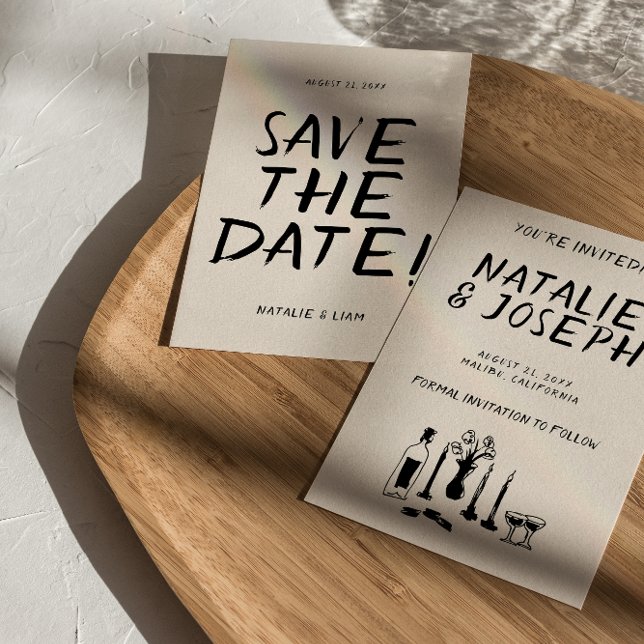 Save The Date Champagne Dessiné À La Main Moderne Mariage Quirky (Créateur téléchargé)