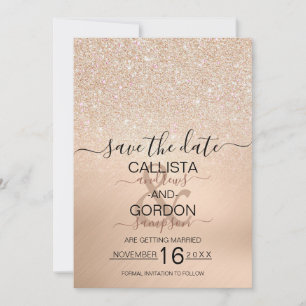 Save The Date Champagne Élégant Doré Pailleté Métallisé Mariage