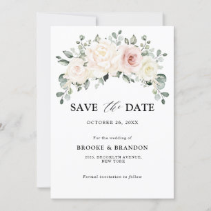 Save The Date Champagne Ivory Blush rose Floral Mariage