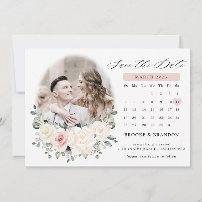 Save The Date Champagne Ivory Blush rose Floral Mariage (Devant)