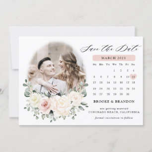 Save The Date Champagne Ivory Blush rose Floral Mariage