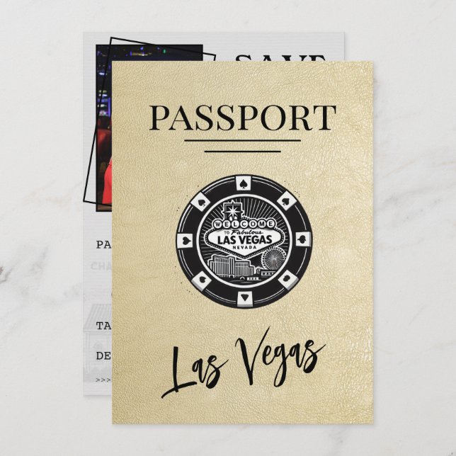Save The Date Champagne Las Vegas Passeport Enregistrer La Date (Devant / Derrière)