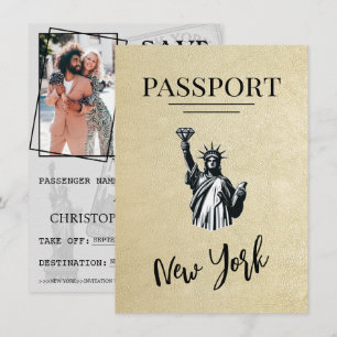 Save The Date Champagne New York City Passport Enregistrer La Da