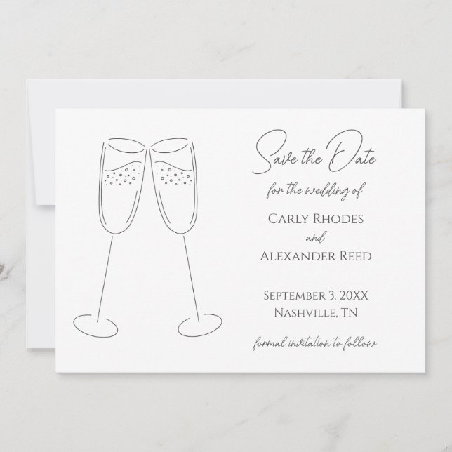 Save The Date Champagne Simple Élégant Économisez La Date Invita (Devant)