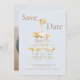 Save The Date Champagne Tower Icy Blue Photo Enregistrer la date