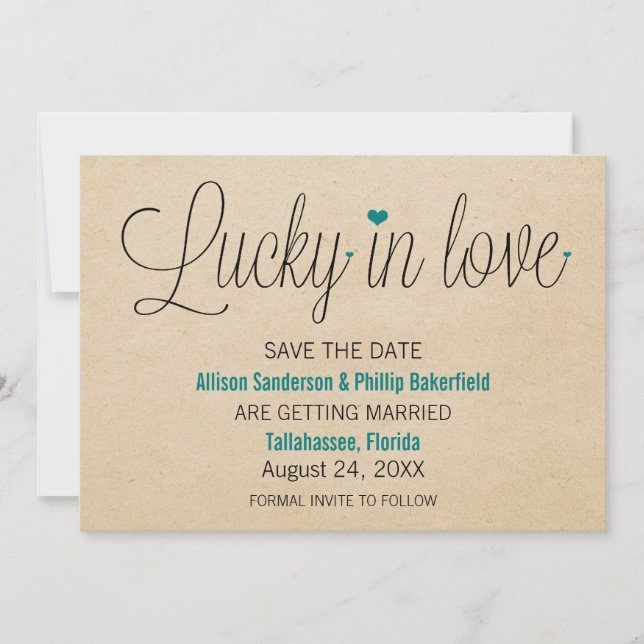 Save The Date Chanceux en amour, date à retenir, sarcelle (Devant)