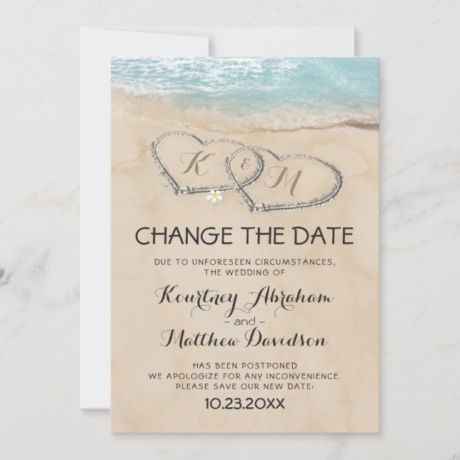 Save The Date Changement de date de mariage Plage tropicale (Devant)