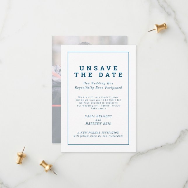 Save The Date Changement de date de mariage reporté (Devant/Arrière en situation)