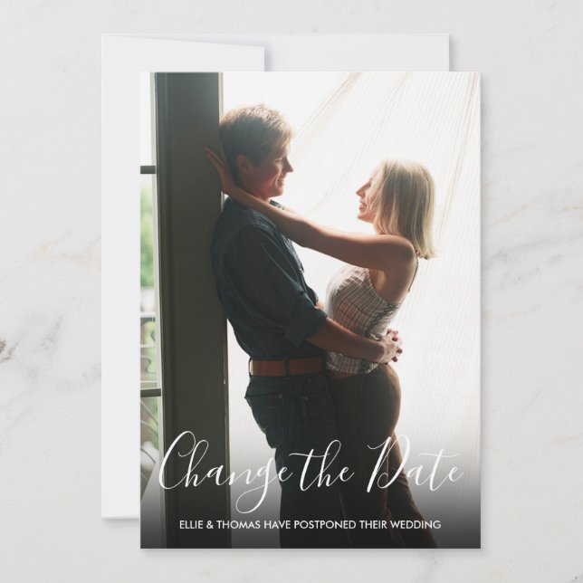 Save The Date Changement de Date Mariage Reporté Texte Photo (Devant)