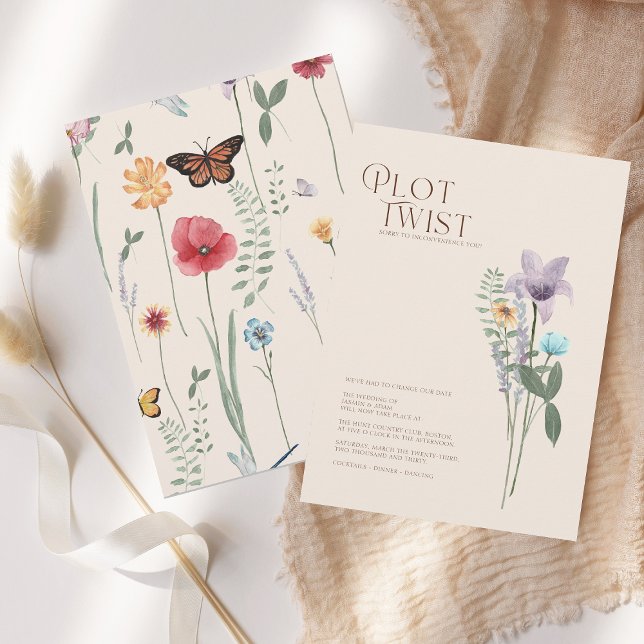 Save The Date Changement de mariage avec une touche de fleurs sa (Simple Colorful Wildflower Floral Wedding Plot Twist )