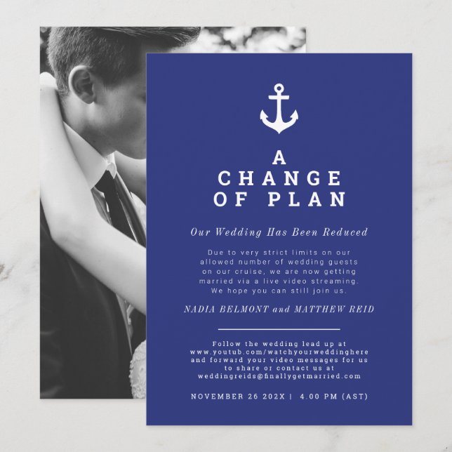 Save The Date Changement de plan d'ancrage de mariage désinvitat (Devant / Derrière)