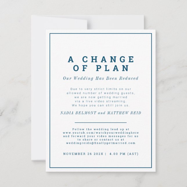 Save The Date Changement de plan de mariage, désinvitation maint (Devant)