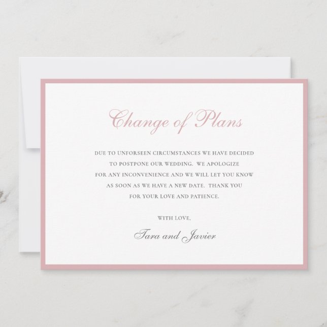 Save The Date Changement de plan Dusty Rose rose Mariage Pas de  (Devant)