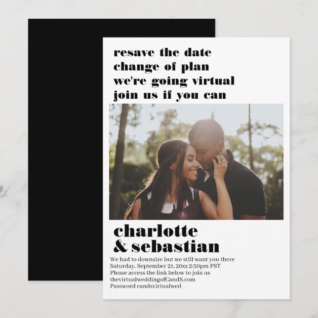 Save The Date Changement de plan Mariage virtuel Enregistrer la  (Devant / Derrière)