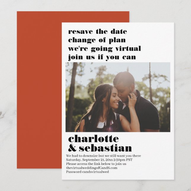 Save The Date Changement de plan Mariage virtuel Enregistrer la  (Devant / Derrière)