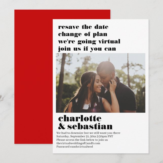 Save The Date Changement de plan Mariage virtuel Enregistrer la  (Devant / Derrière)