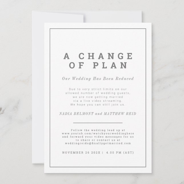 Save The Date Changement de plan pour le mariage désinvitation m (Devant)