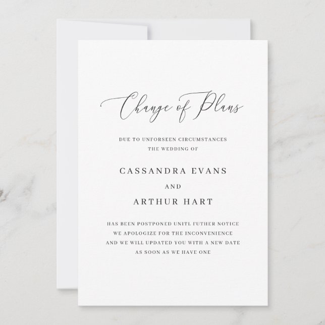 Save The Date Changement de plans Élégant Simple Mariage Non Pho (Devant)