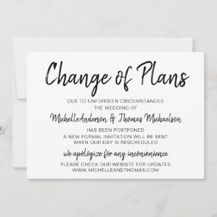 Save The Date Changement de Plans Mariage Simple Noir et Blanc