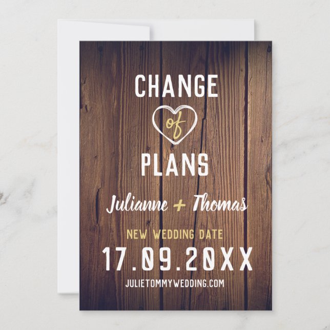 Save The Date Changement de plans personnalisé en bois rustique  (Devant)