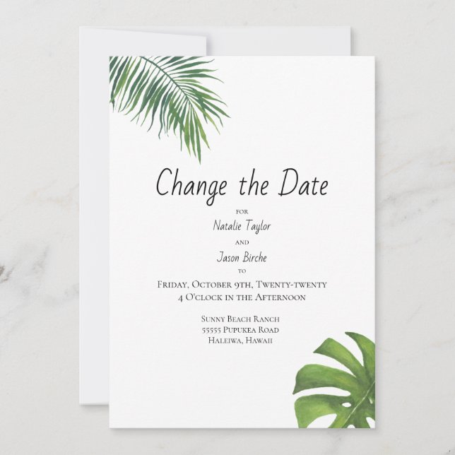 Save The Date Changer la date Feuille Tropicale Aquarelle (Devant)