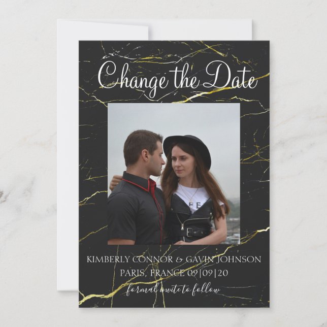 Save The Date Changer la date Marbre noir et or (Devant)