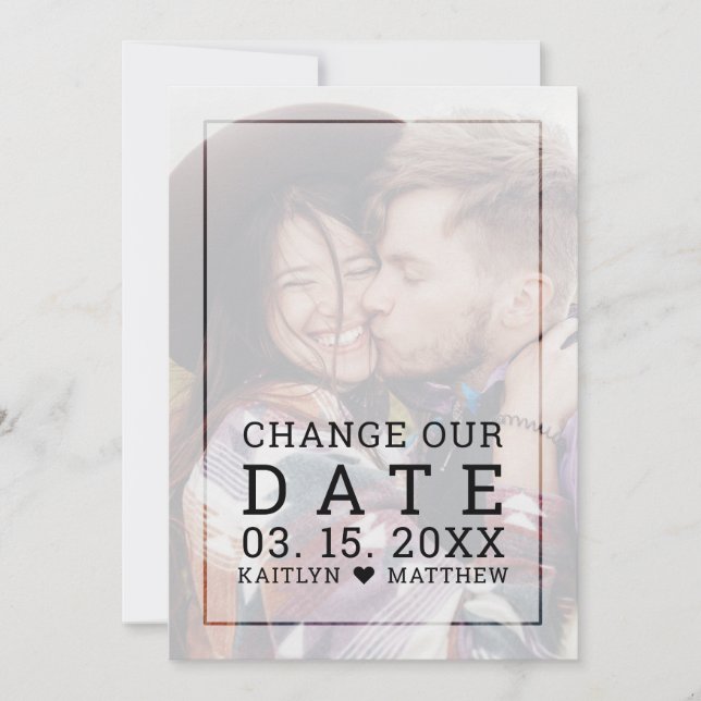 Save The Date Changer la date moderne photo noir Mariage de scri (Devant)