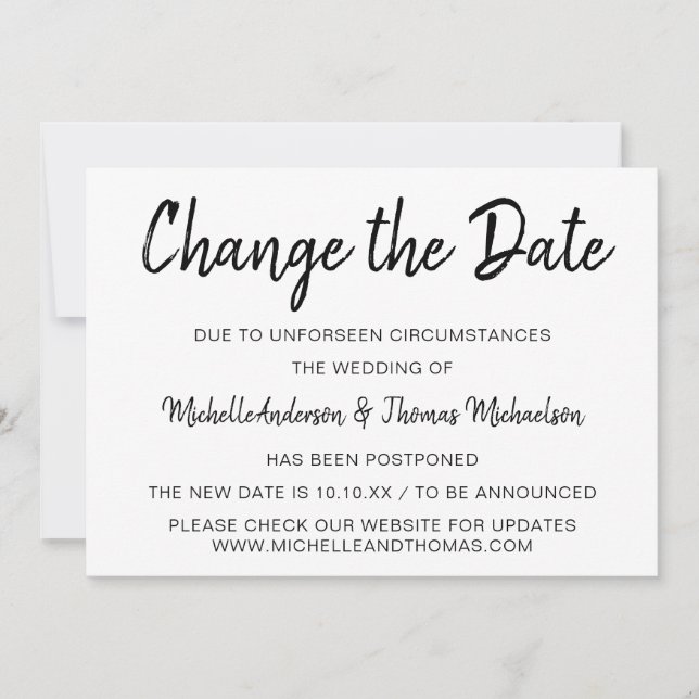 Save The Date Changer la date simple noir et blanc (Devant)