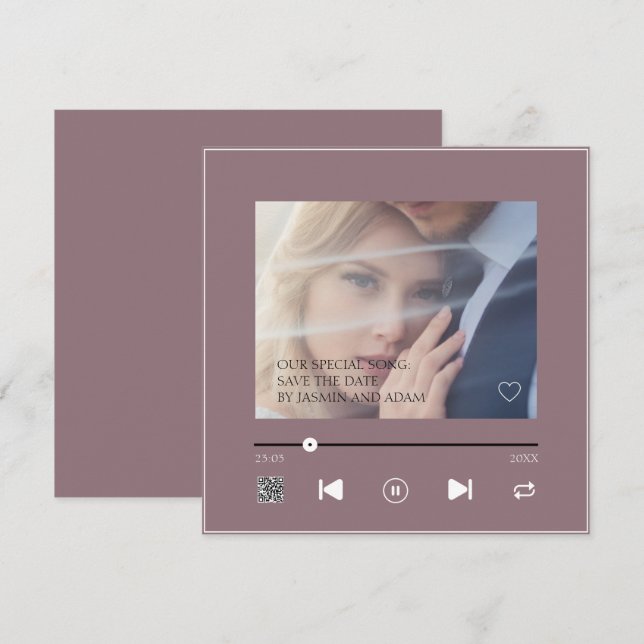 Save The Date Chanson de Mariage Élégante Violette QR (Devant / Derrière)