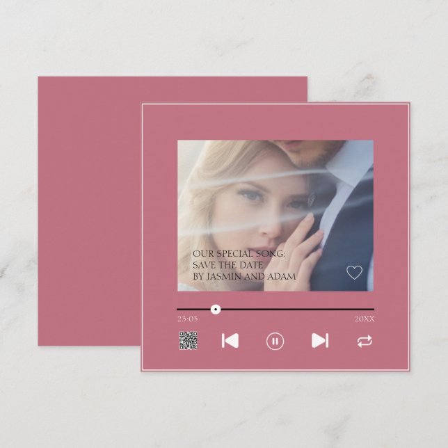 Save The Date Chanson de mariage rose magenta romantique QR (Devant / Derrière)