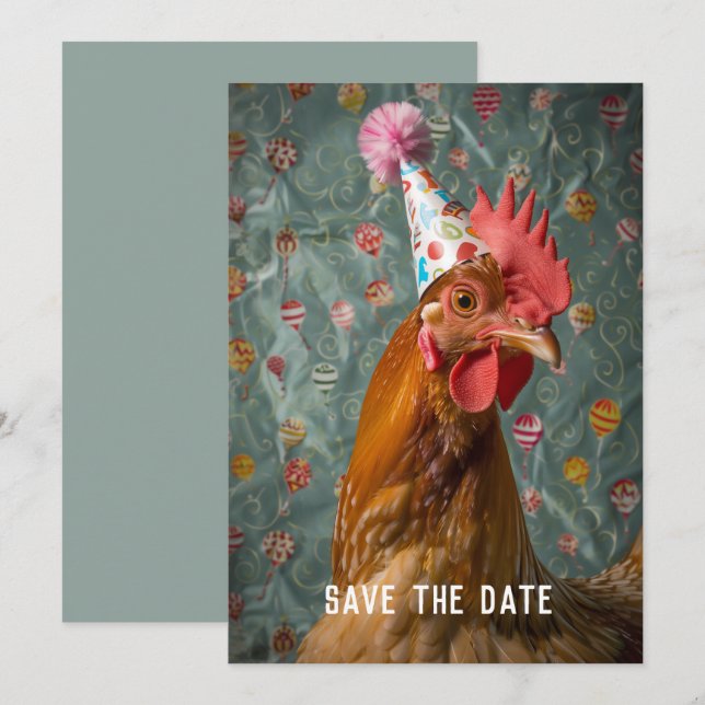 Save The Date Chapeau de fête de poulet (Devant / Derrière)
